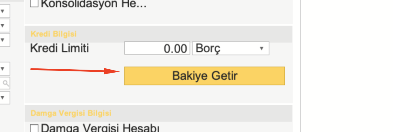 Test ortamında çalışan Bakiye Getir düğmesi